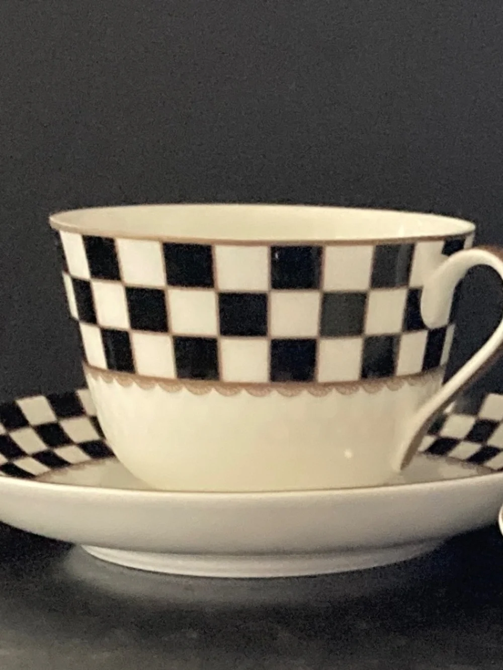 Porlien Checker Big Cup & Saucer Set/NEW IN ORIGINAL BOX/NEVER USED!